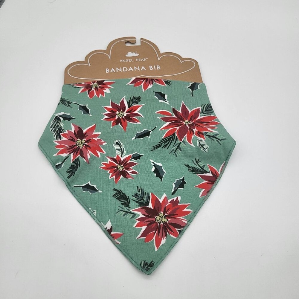 ANGEL DEAR Bandana Bib Bamboo Blend Poinsettias Holiday Christmas